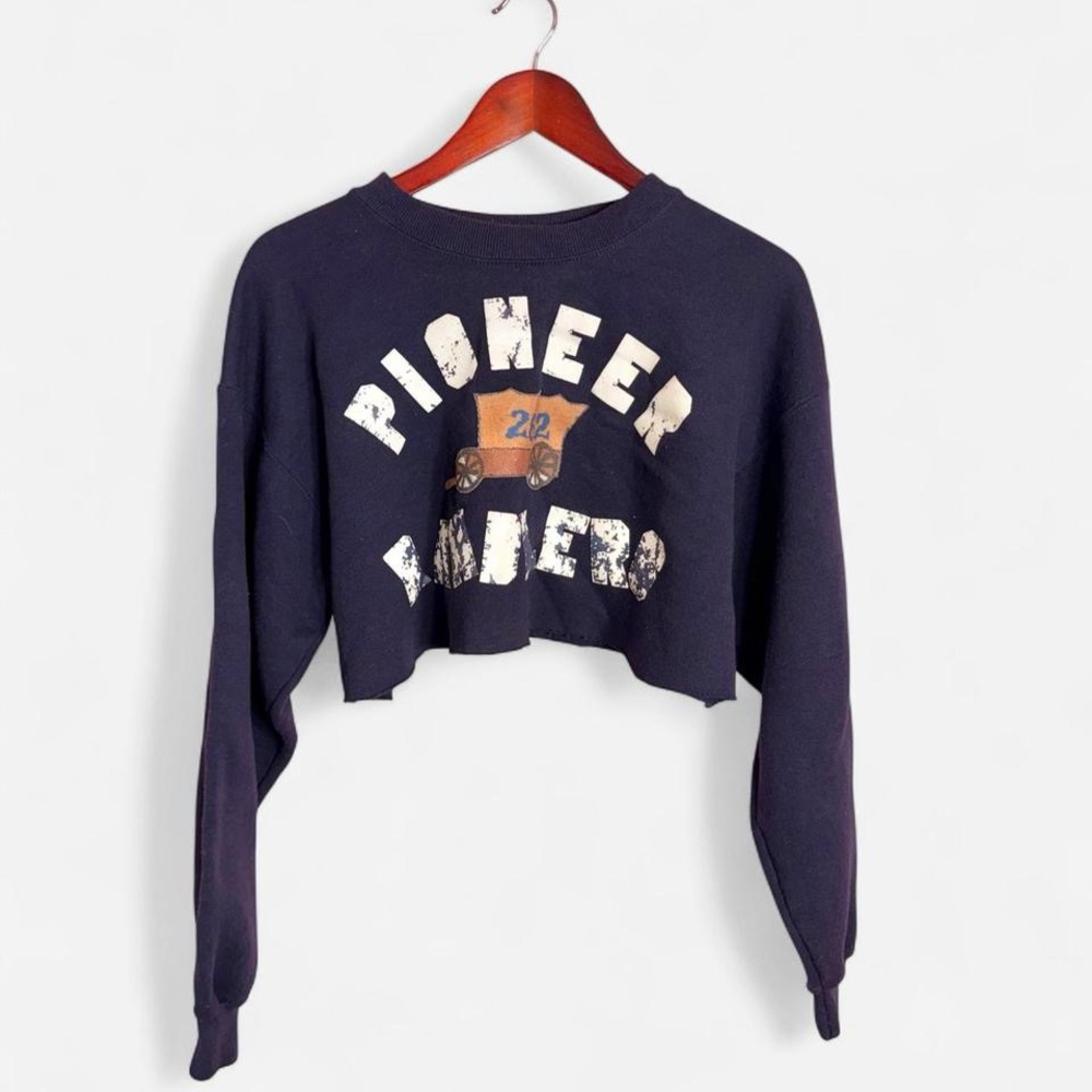 Navy Blue Cropped Sweatshirt with Pioneer Ramblers Print